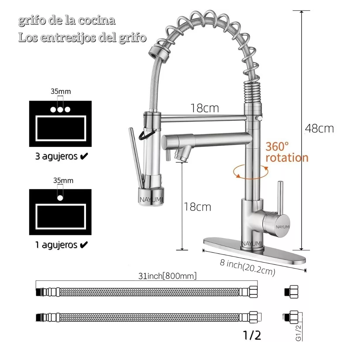 Grifo Monomando Fregadero Llave Mezcladora Tarja Cocina 360