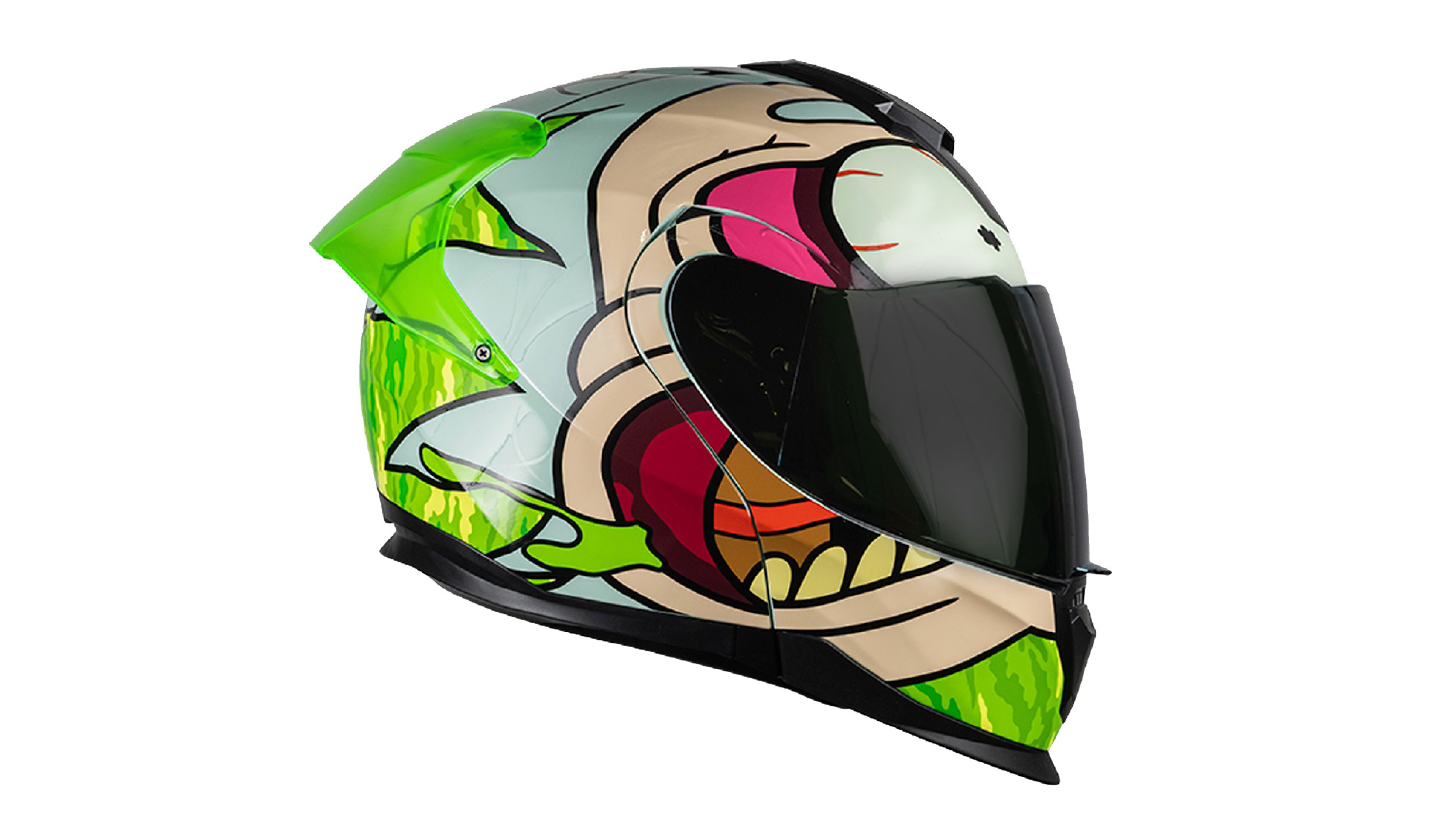 Casco KOV  Rick Y Morty Apex ABATIBLE para Moto FOTOLUMINISCENTE Certificado.