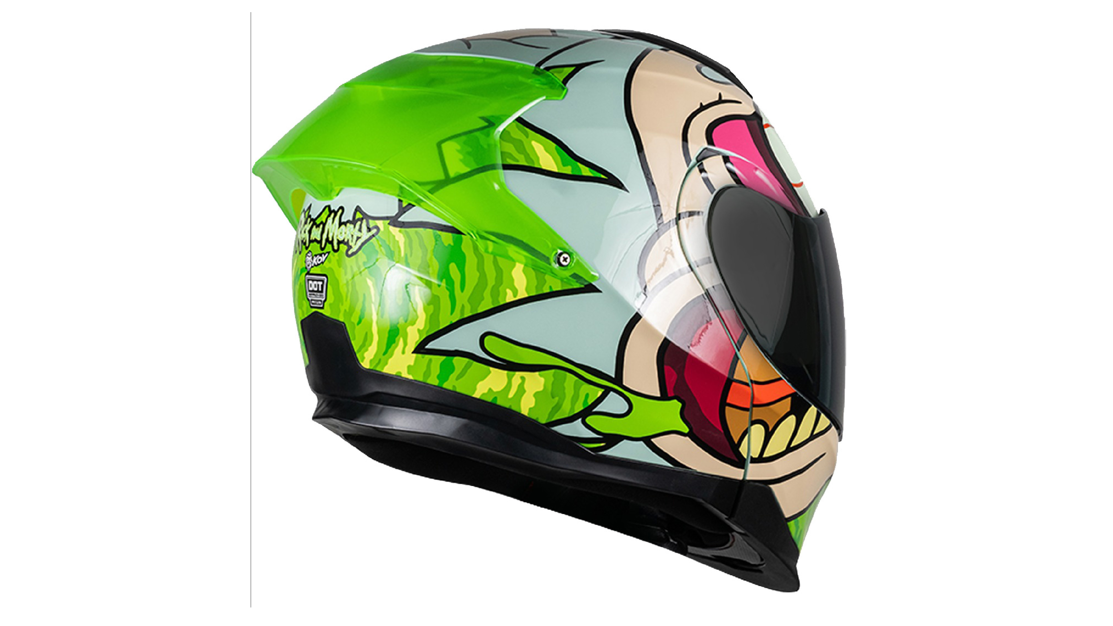 Casco KOV  Rick Y Morty Apex ABATIBLE para Moto FOTOLUMINISCENTE Certificado.