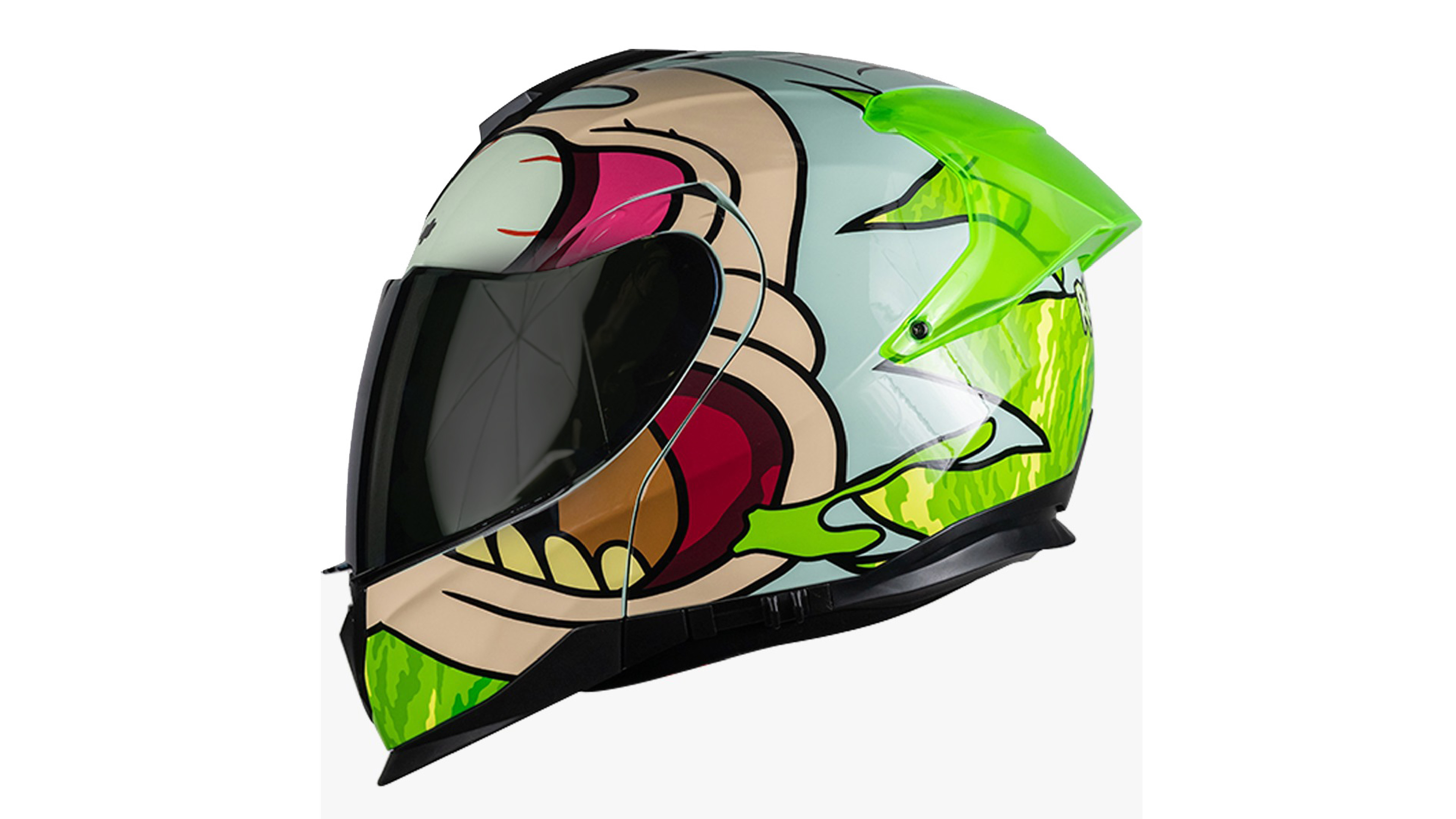 Casco KOV  Rick Y Morty Apex ABATIBLE para Moto FOTOLUMINISCENTE Certificado.