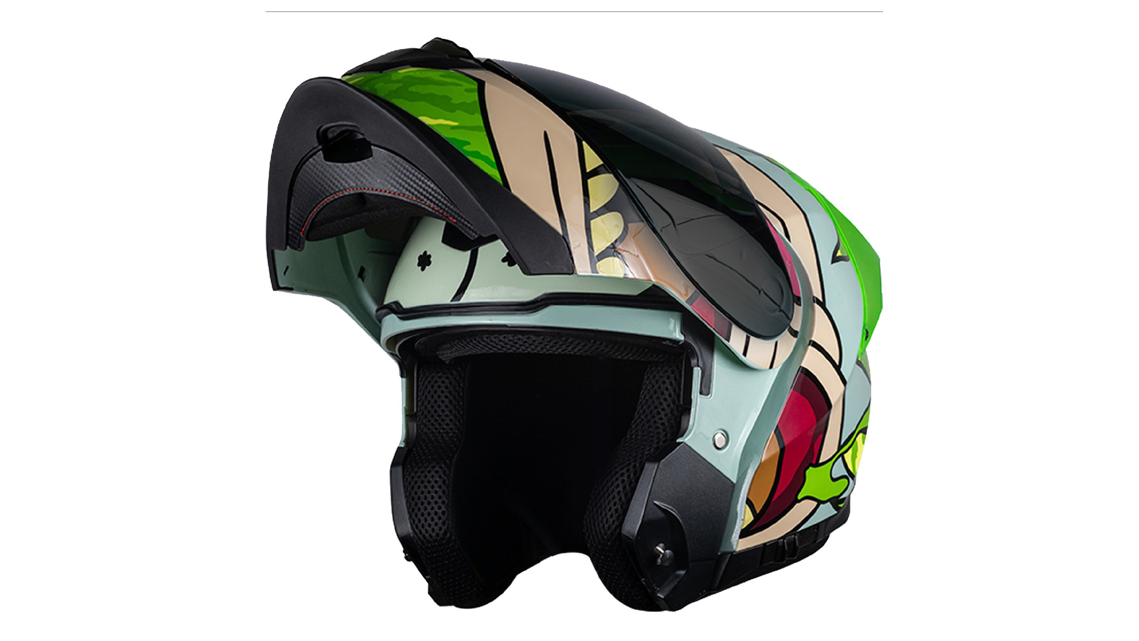 Casco KOV  Rick Y Morty Apex ABATIBLE para Moto FOTOLUMINISCENTE Certificado.