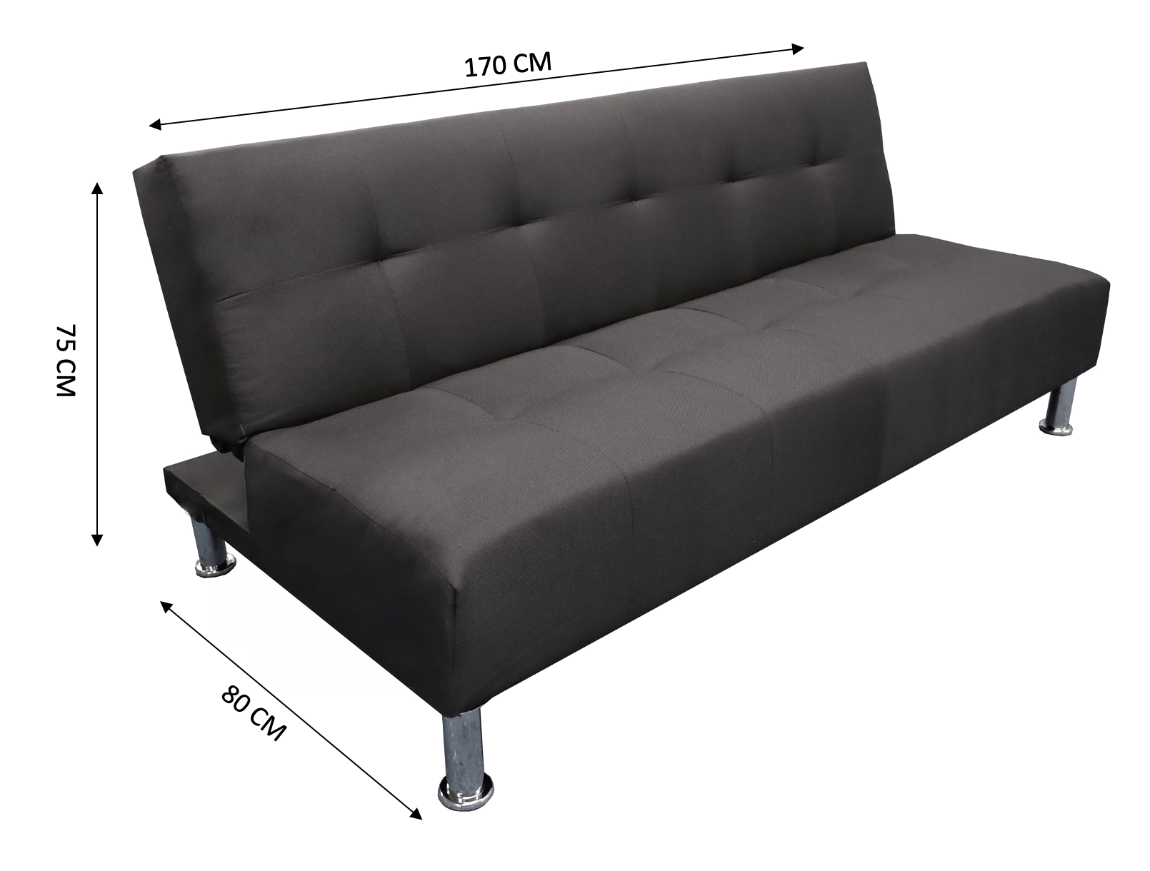 Sofa Cama Vegas Lino Negro, El Bazar Store, Reclinable 3 posiciones