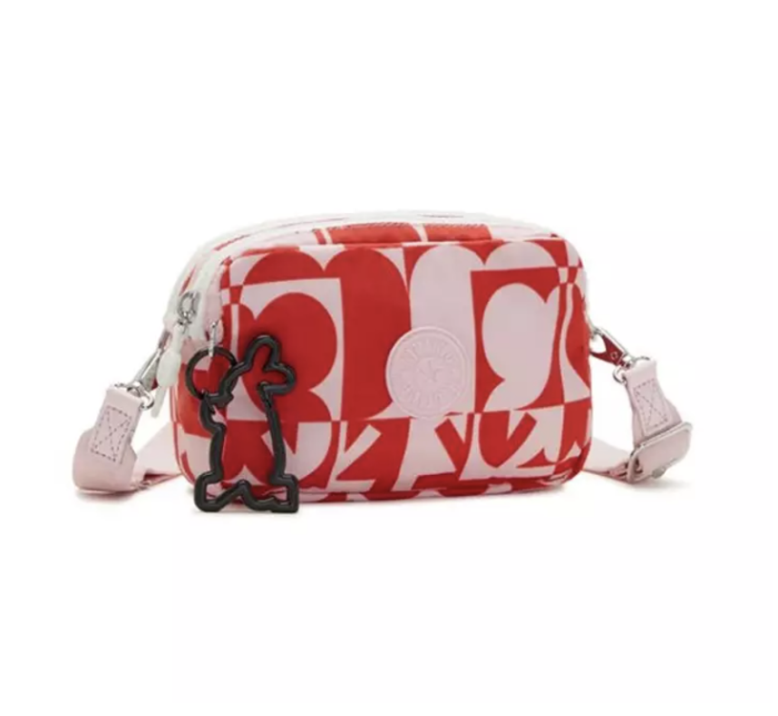 Bolsa Crossbody Kipling Minju, color rosa con rojo
