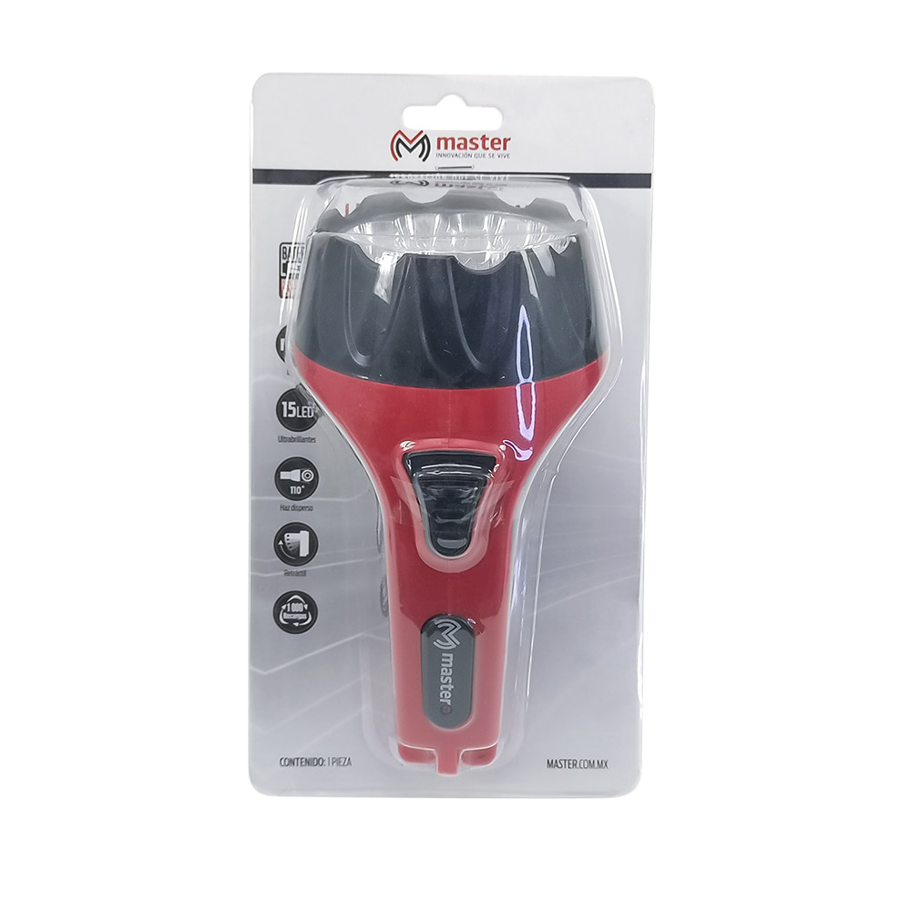 Lampara de Emergencia Recargable con Gran Potencia de Iluminación de 15 Luces Leds Ultrabrillantes y Focalizadas Master ML-TORCHLED15