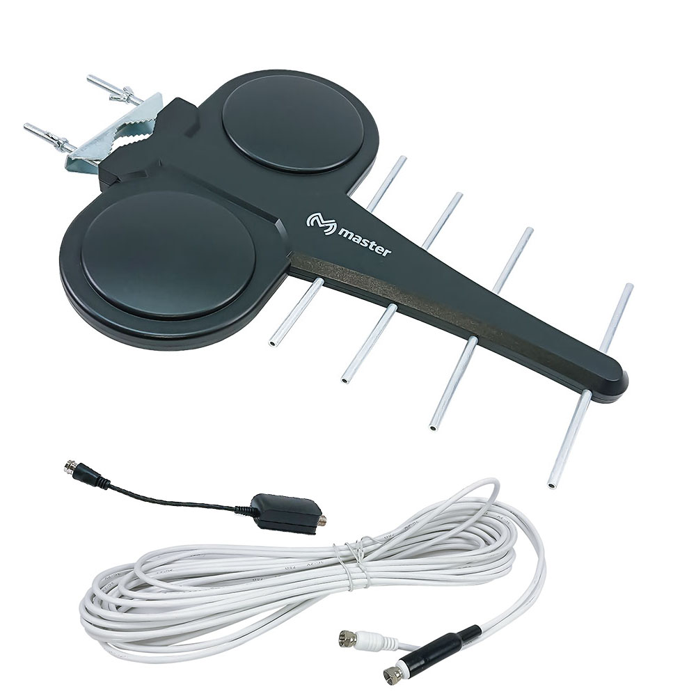 Antena Exterior para Sintonizar Señal de TV Abierta Fabricada con Materiales de Larga Duración y Proteccion a la Intemperie 5 Elementos y Amplificador de Señal Booster Master TVANT-HIGHDPRO