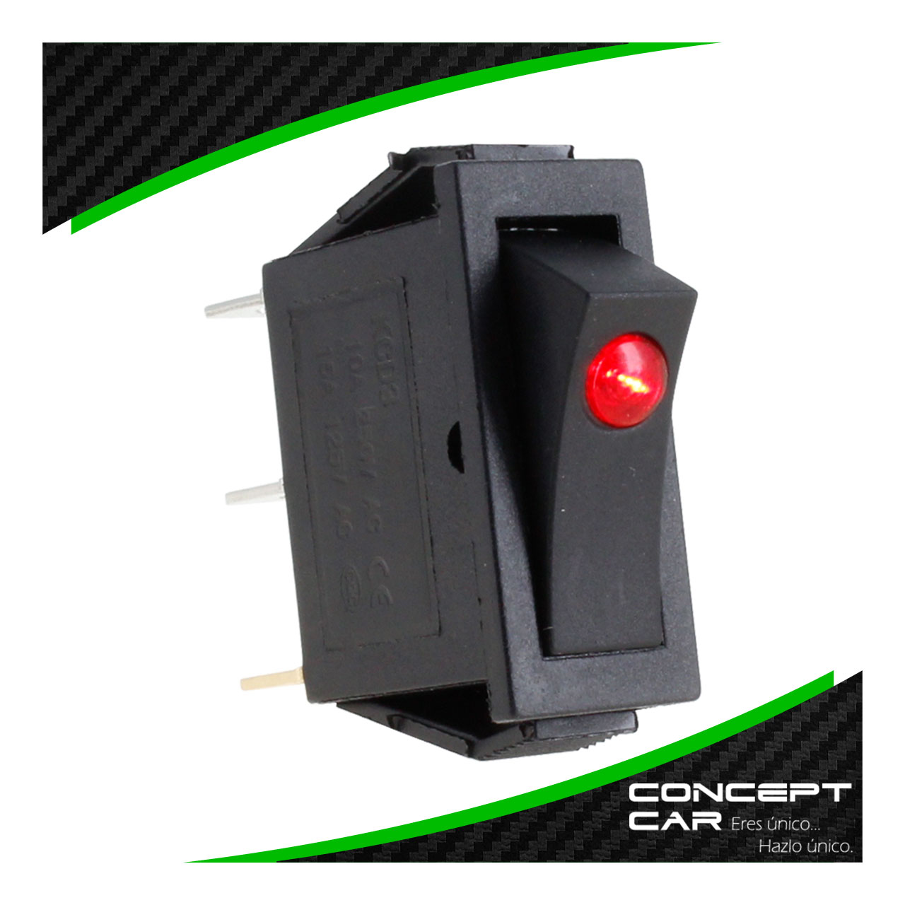 Switch Interruptor Encendido Rectangular Negro Rojo Con Luz