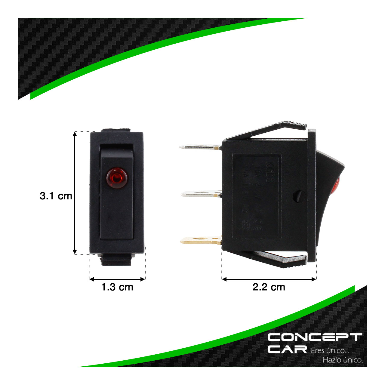 10 Switch Interruptor Encendido Rectangular Negro Rojo Con Luz