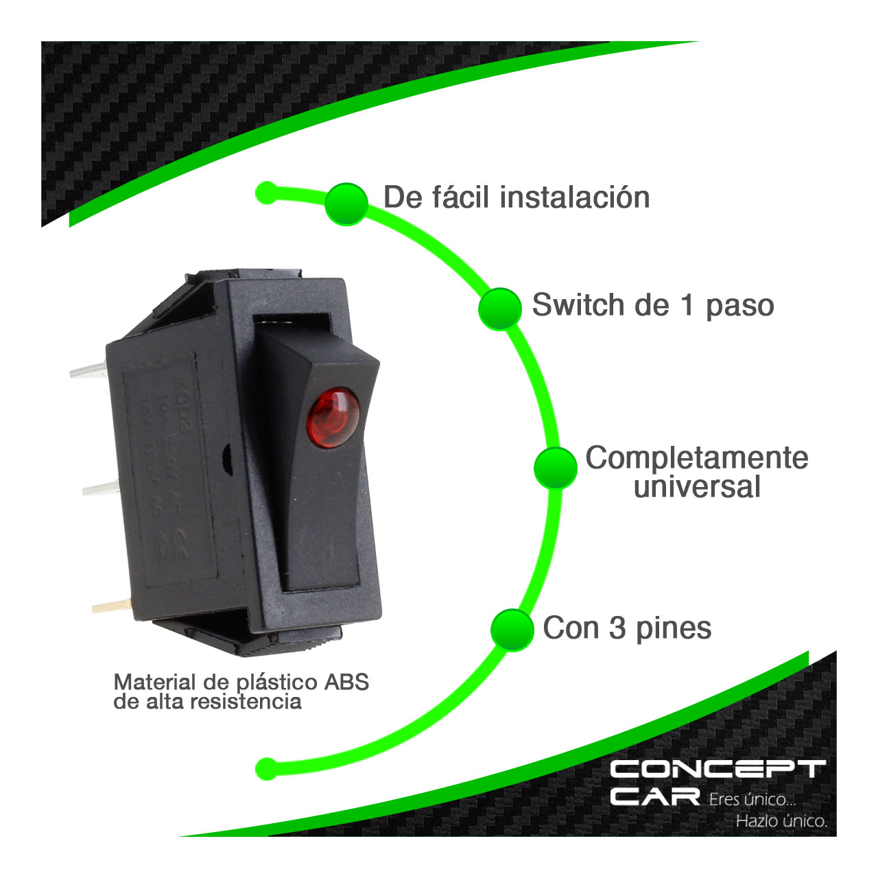 10 Switch Interruptor Encendido Rectangular Negro Rojo Con Luz