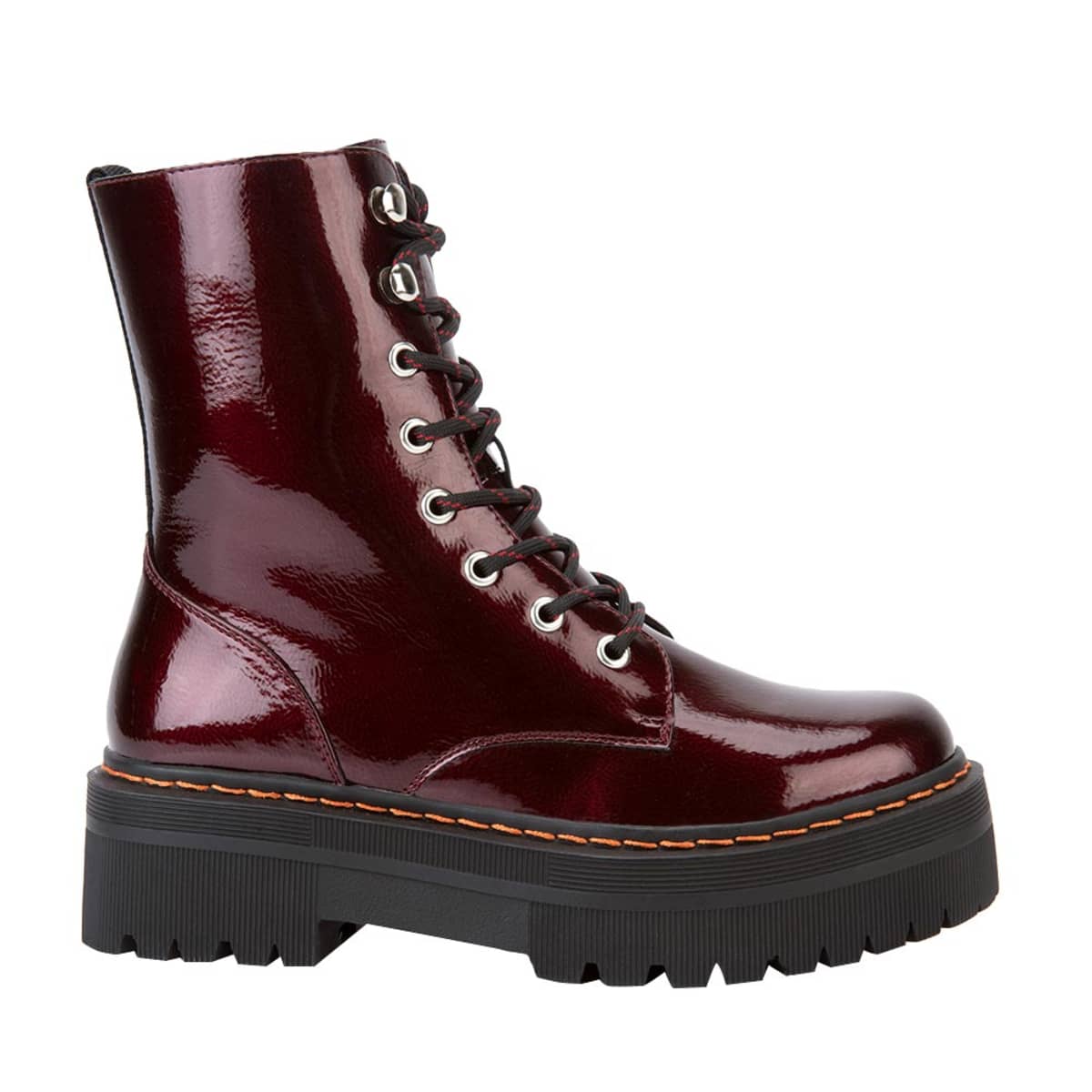 Botas militares de mujer marca Goodyear de charol color vino 1090001