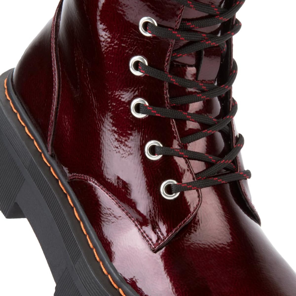 Botas militares de mujer, marca Goodyear de charol color vino, 1090001