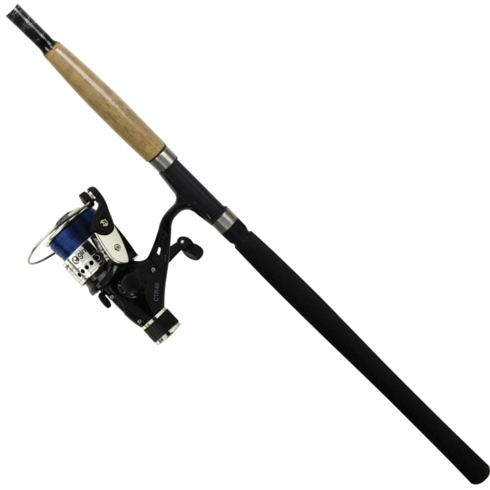 Caña para pesca de fibra de vidrio con carrete  CTR40 1 balero, ratio 5.2:1 Mano derecha De grafito arrastre trasero Mango de corcho y accesorios Longitud 2.70 cm Secciónes 3 Guías 6
