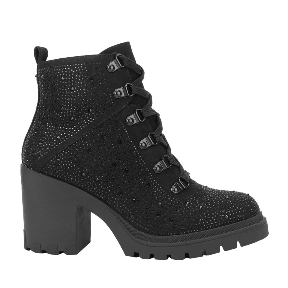 Bota militar negra para mujer, con pedrería y suela track, mod. 1087402