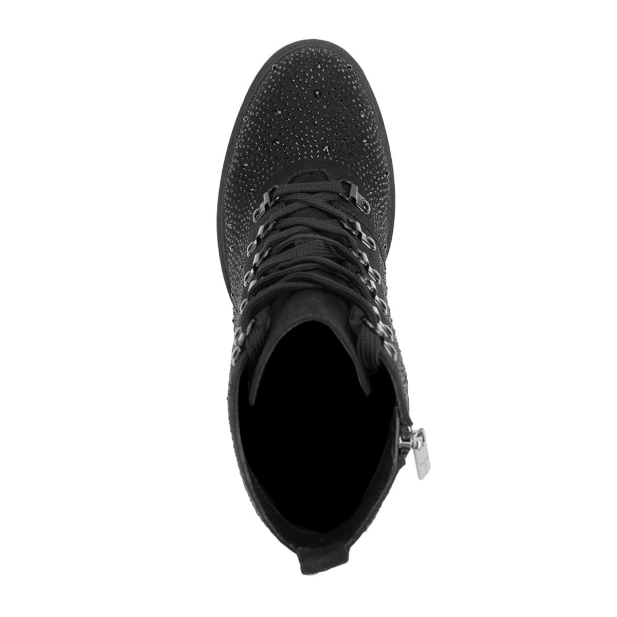 Bota militar negra para mujer, con pedrería y suela track, mod. 1087402