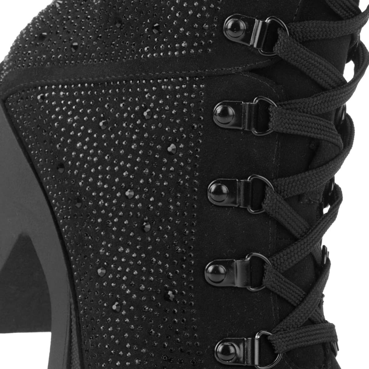 Bota militar negra para mujer, con pedrería y suela track, mod. 1087402