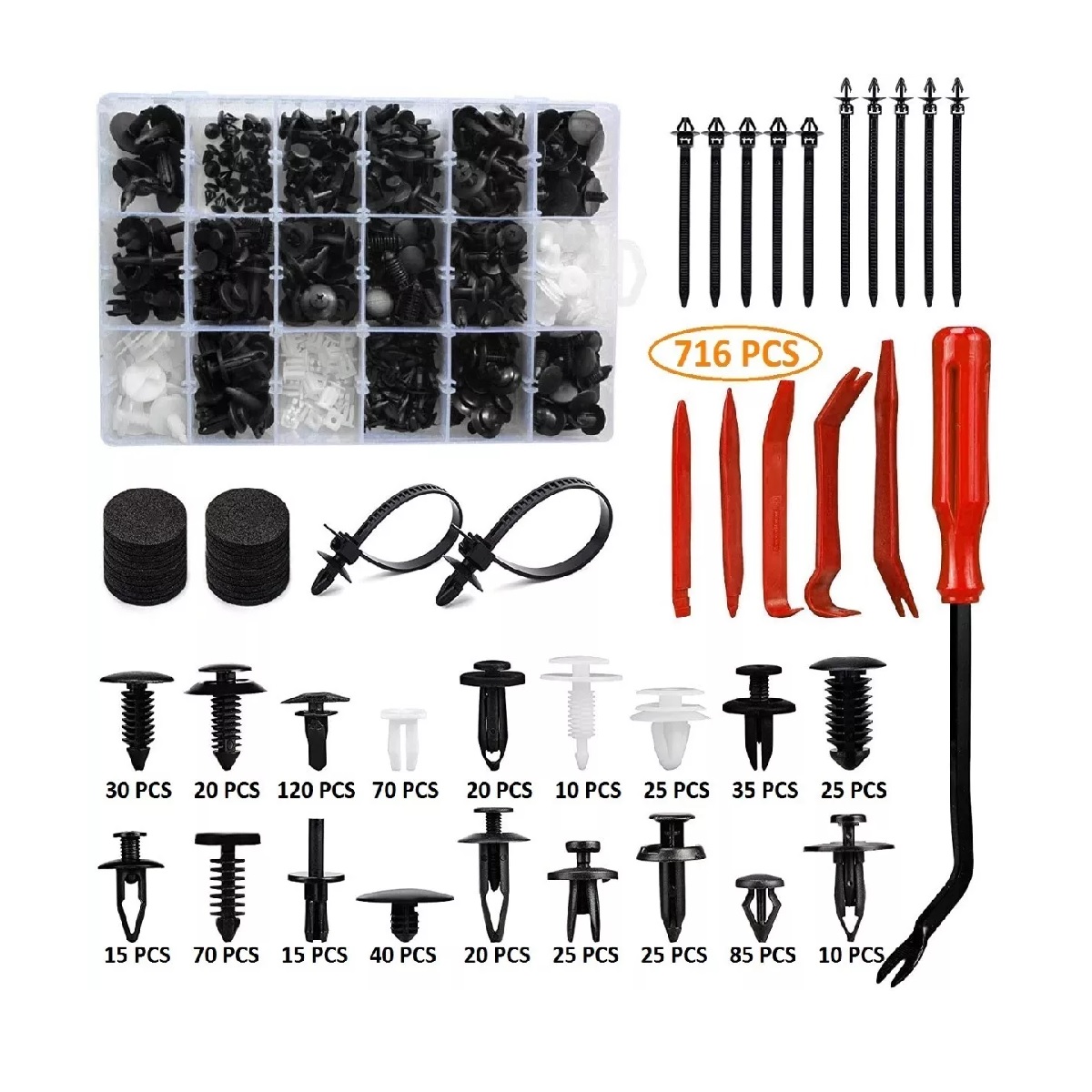 Kit Grapas Automotrices 716pzs Con 18 Modelos Y Quitagrapas