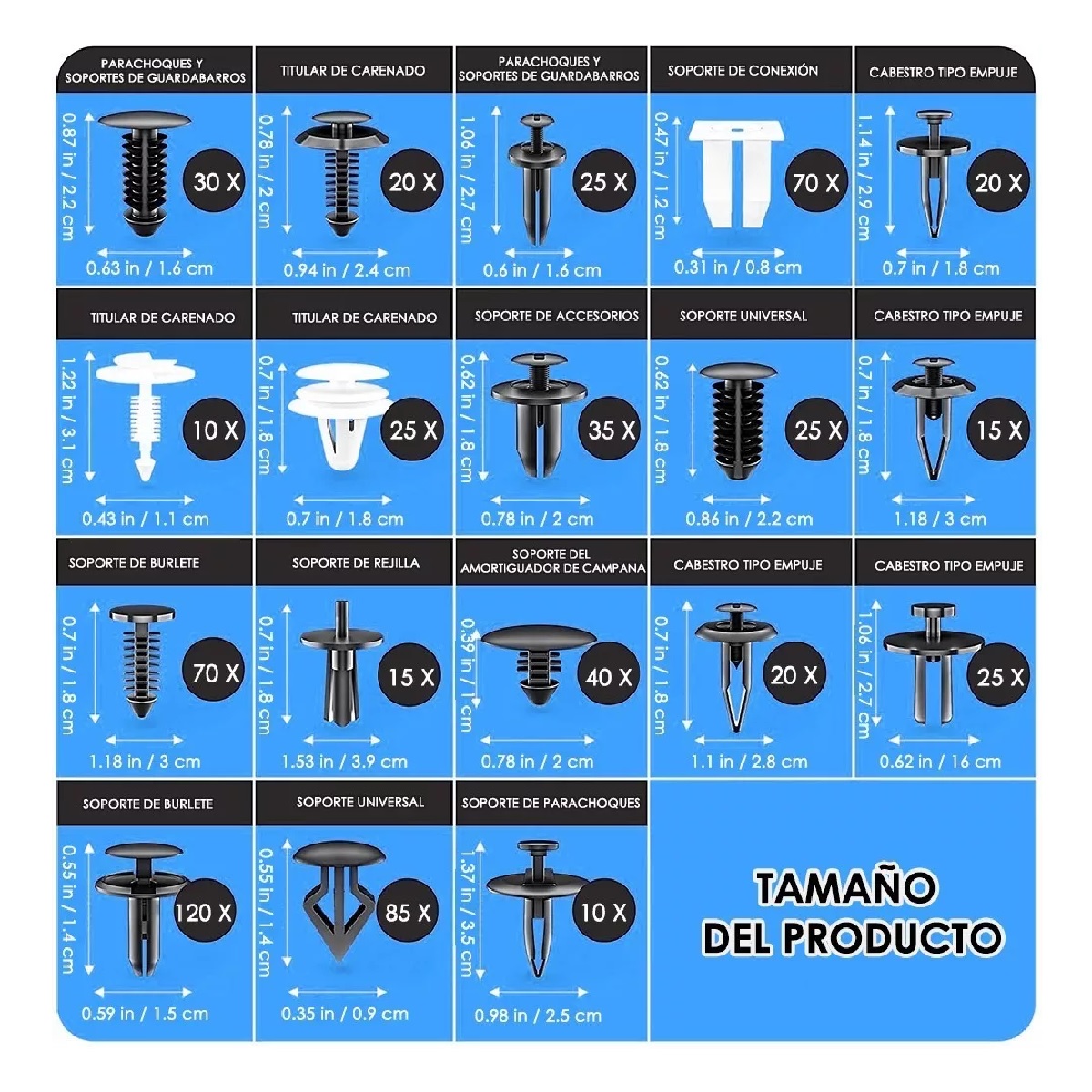 Kit Grapas Automotrices 716pzs Con 18 Modelos Y Quitagrapas
