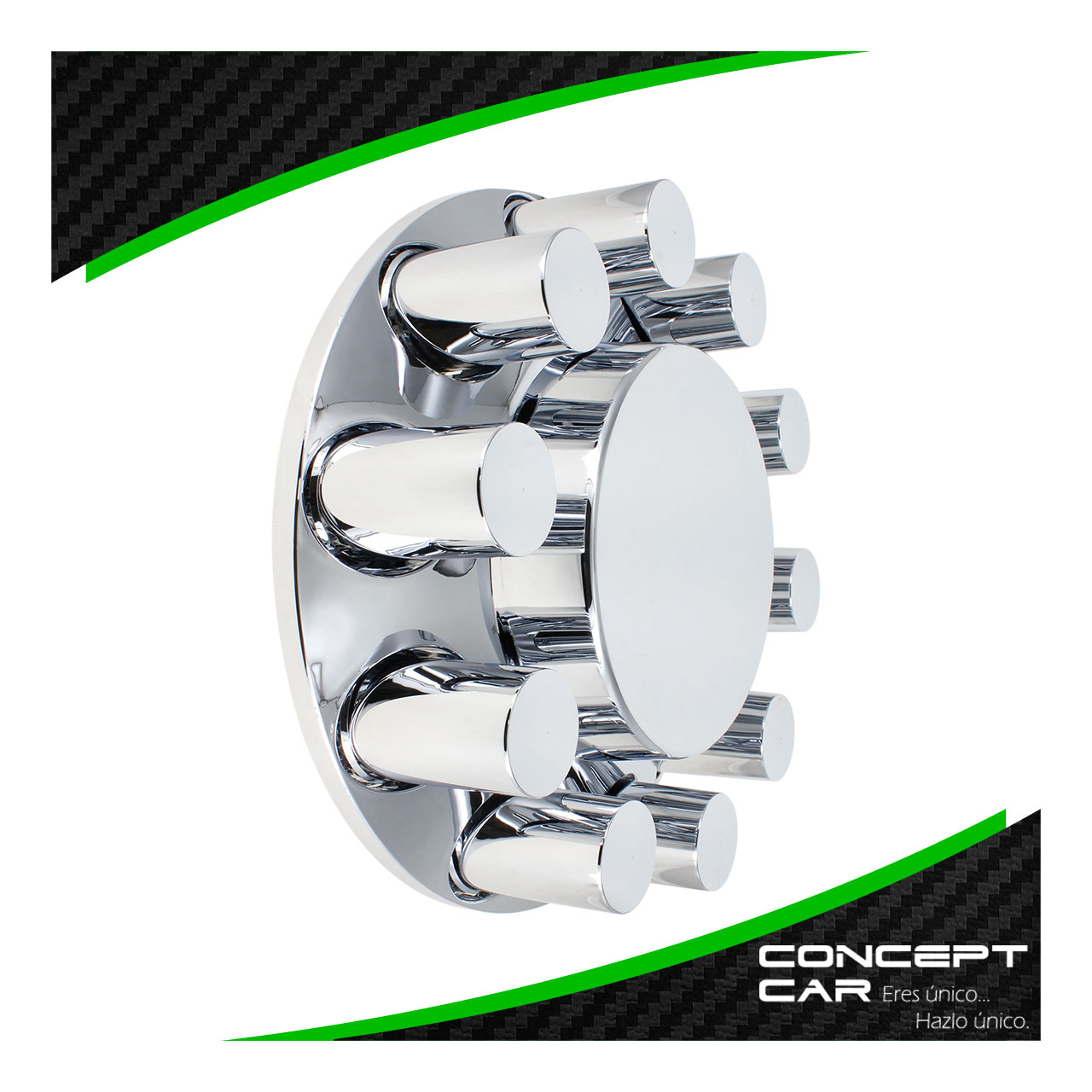 Bombin Cromado Tapa Masa Con Capuchones Unemon Delantero