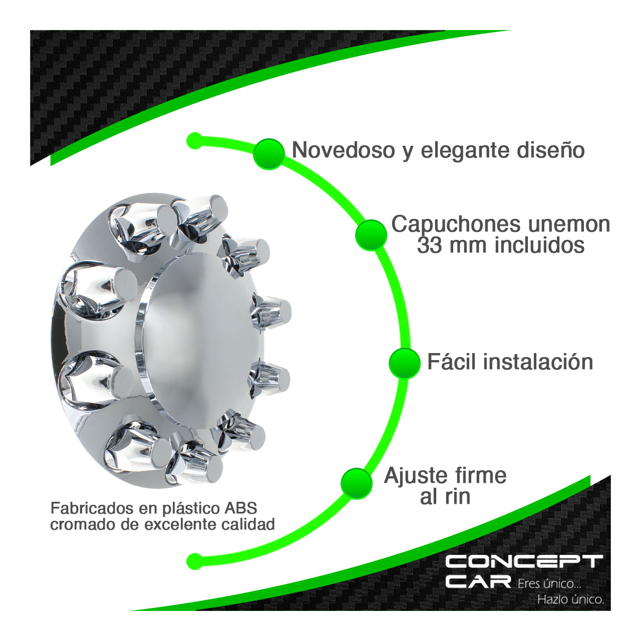 Bombin Cromado Tapa Masa Con Capuchones Unemon Delantero
