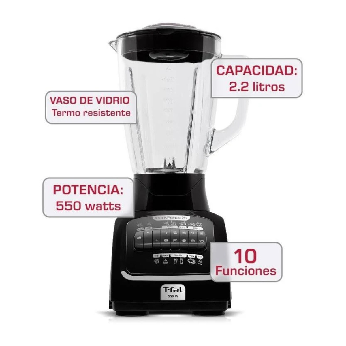 Licuadora TFAL Infinyforce XL Vidrio 2.2Lt 10Vel 6 Cuchillas