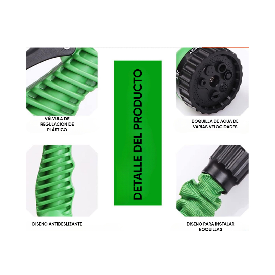 Manguera Expandible Retractil 15 Metros Color Verde