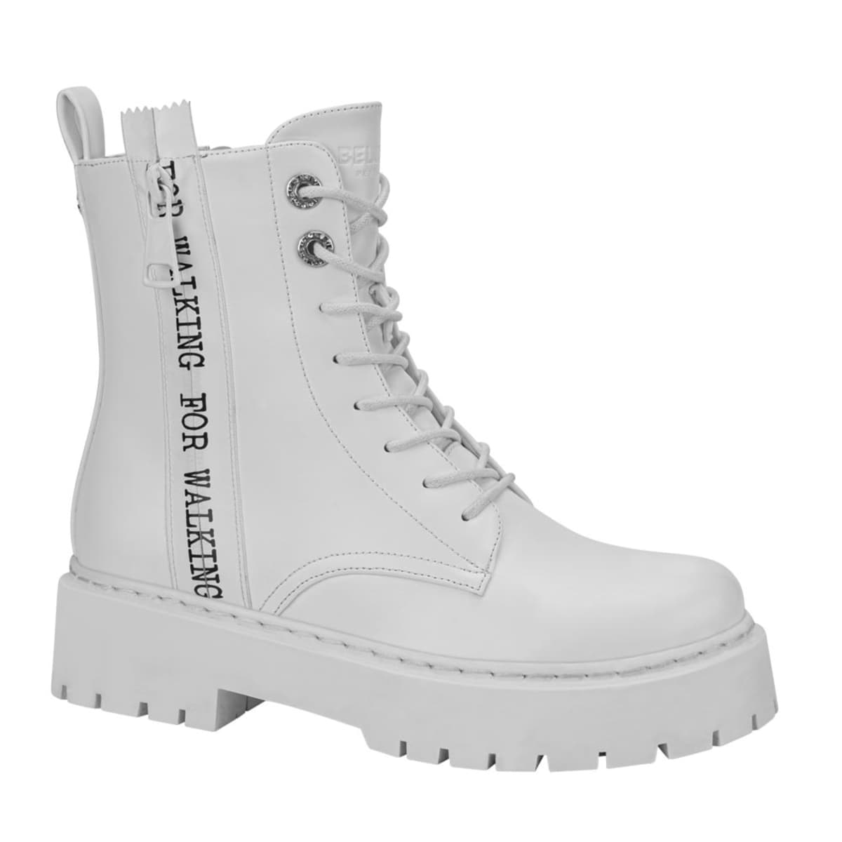 Bota militar blanca con cierre y frase lateral, Belinda Peregrin, mod. 1090051