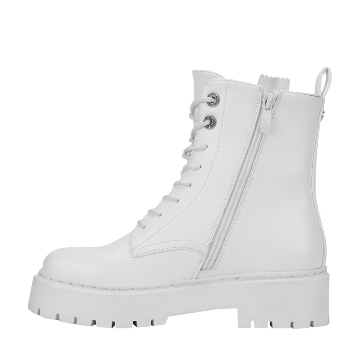 Bota militar blanca con cierre y frase lateral, Belinda Peregrin, mod. 1090051