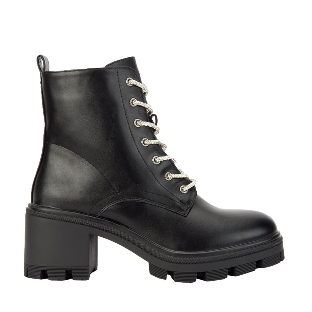 Botas militares negras Belinda Peregrin, con cordones con pedrería, mod. 1086443