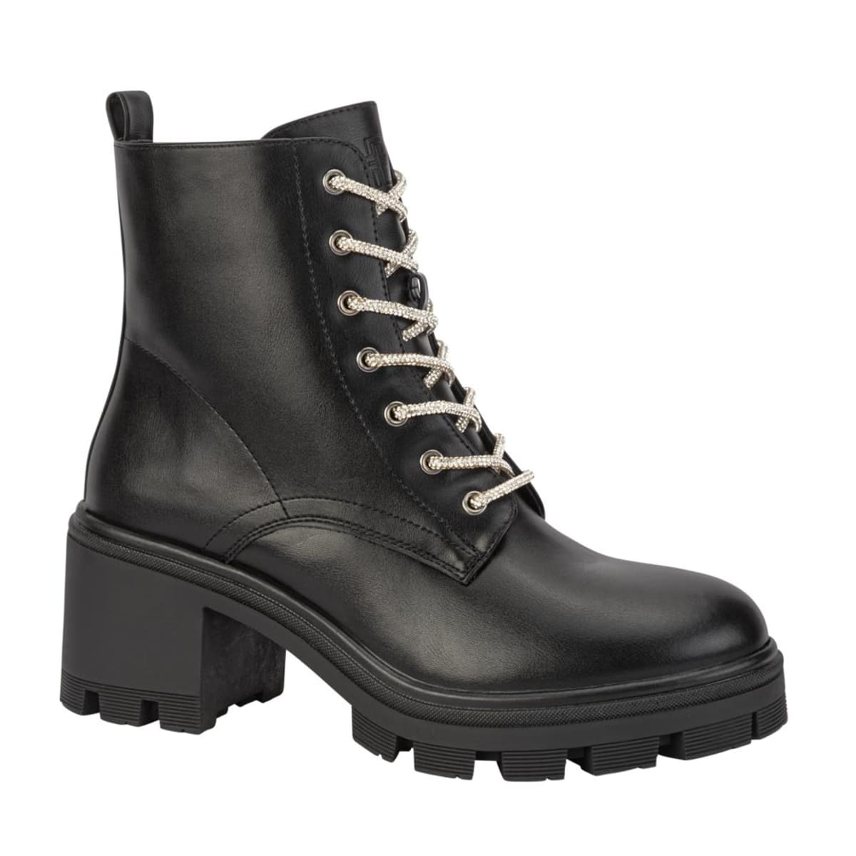 Botas militares negras Belinda Peregrin, con cordones con pedrería, mod. 1086443