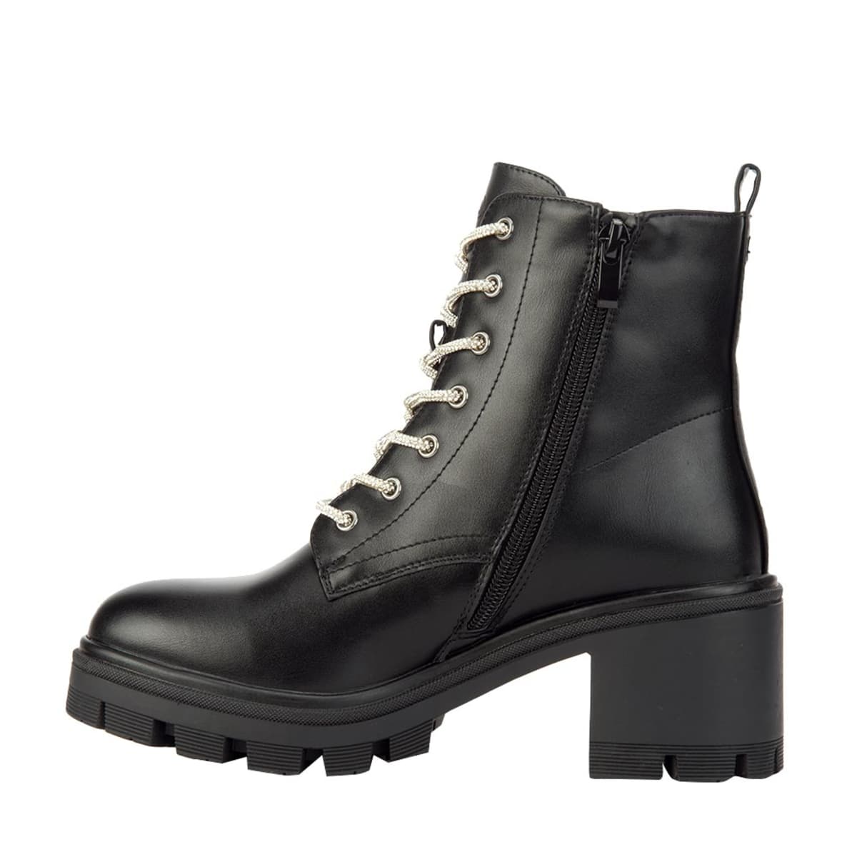 Botas militares negras Belinda Peregrin, con cordones con pedrería, mod. 1086443