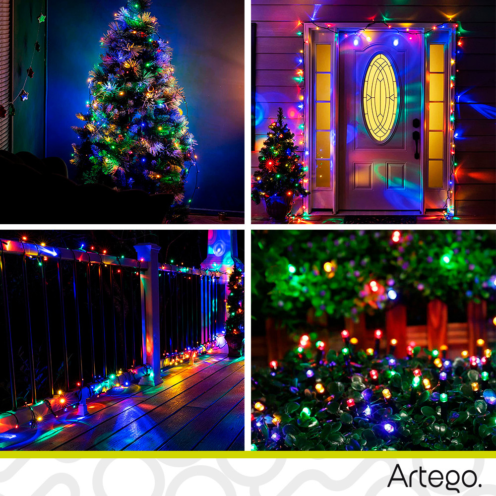 Luces serie de navidad 200 led interior exterior Decoración árbol de navidad eventos bodas LED christmas string lights con temporizador Artego Multicolor