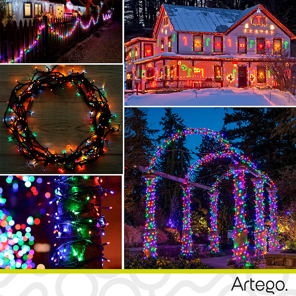 Luces serie de navidad 200 led interior exterior Decoración árbol de navidad eventos bodas LED christmas string lights con temporizador Artego Multicolor