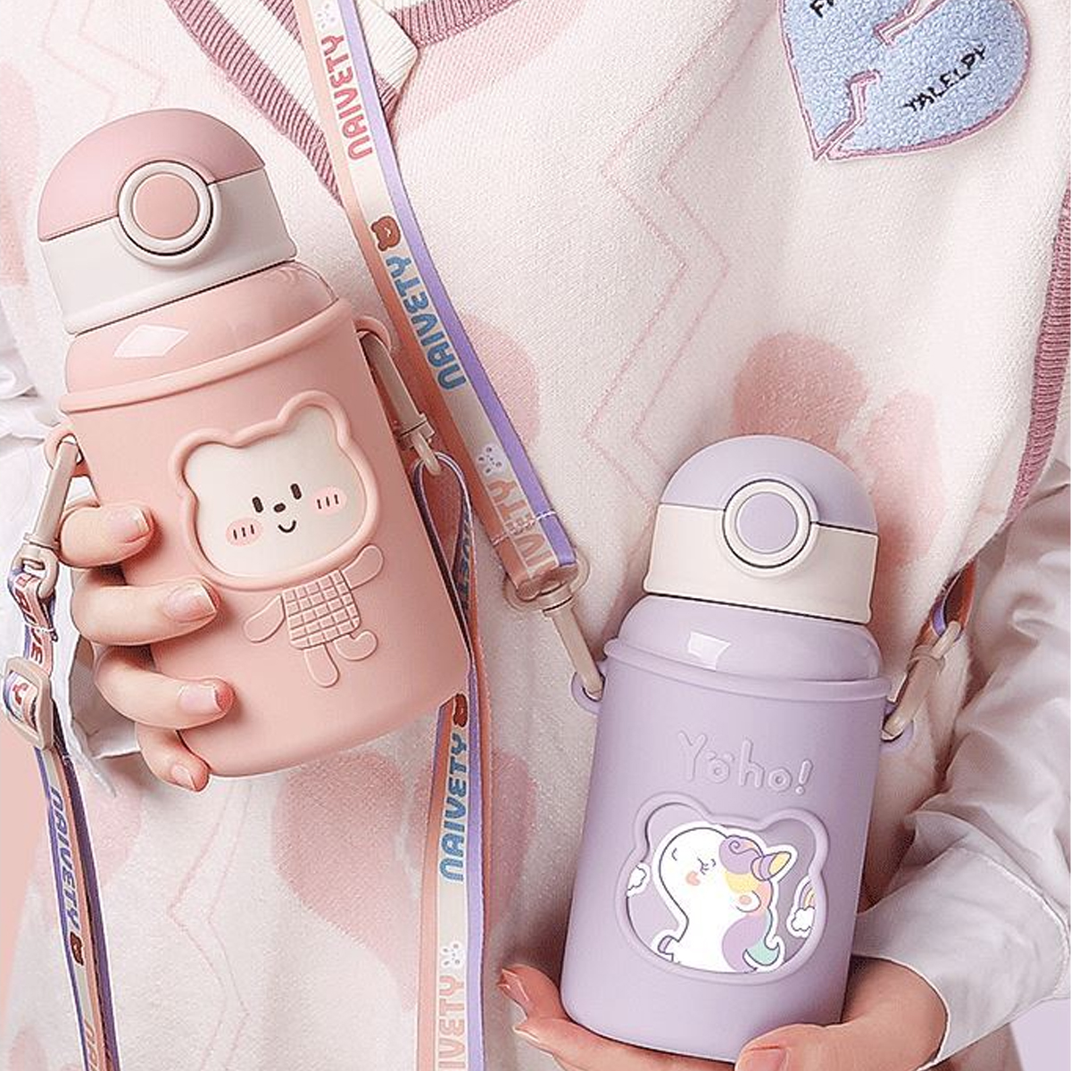 Termo Para Frio Y Caliente Niños Varios Diseños Morado Lila 2en1