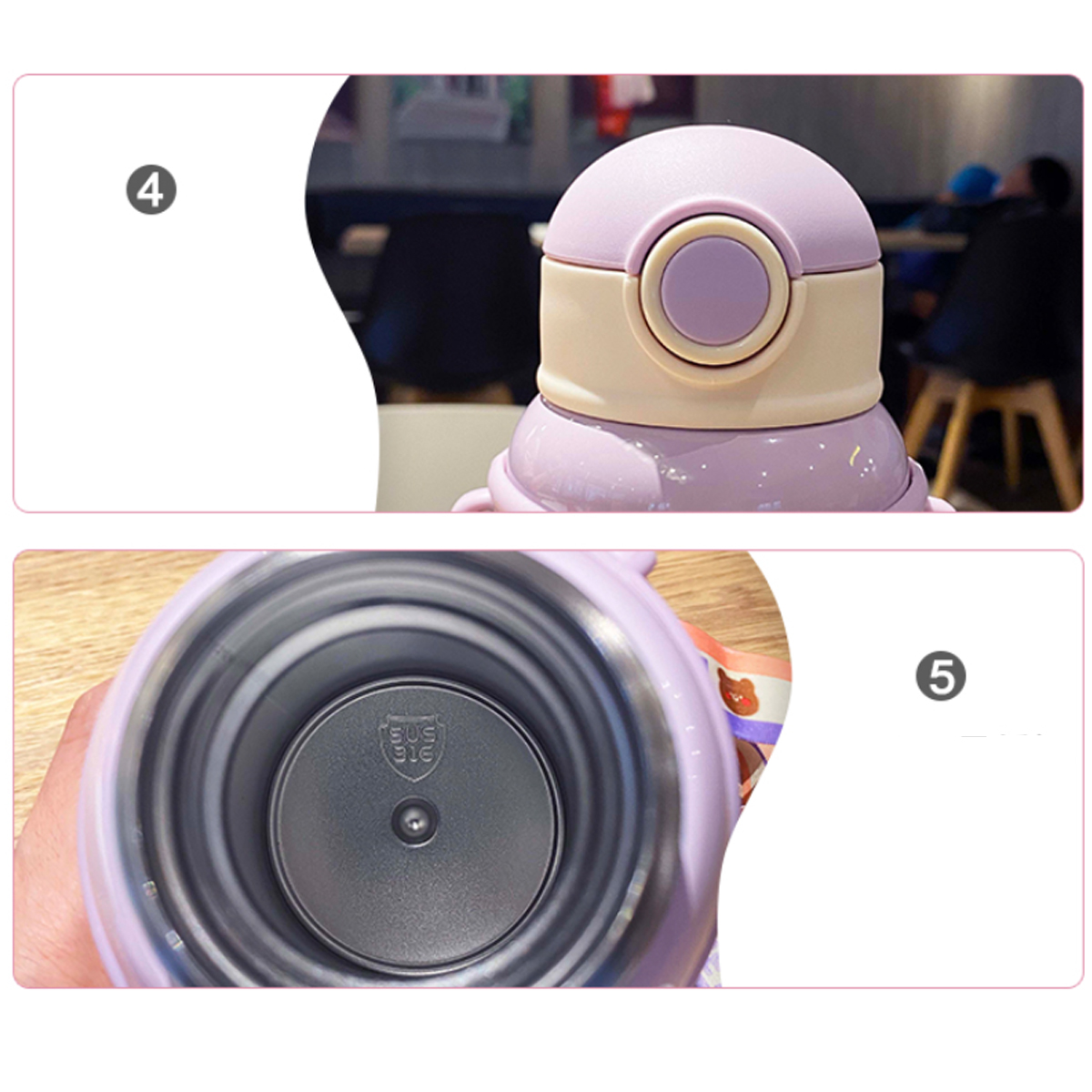 Termo Para Frio Y Caliente Niños Varios Diseños Morado Lila 2en1