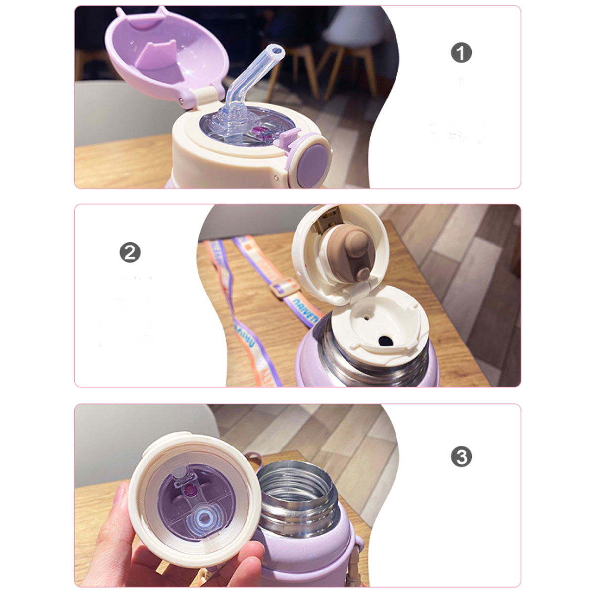 Termo Para Frio Y Caliente Niños Varios Diseños Morado Lila 2en1