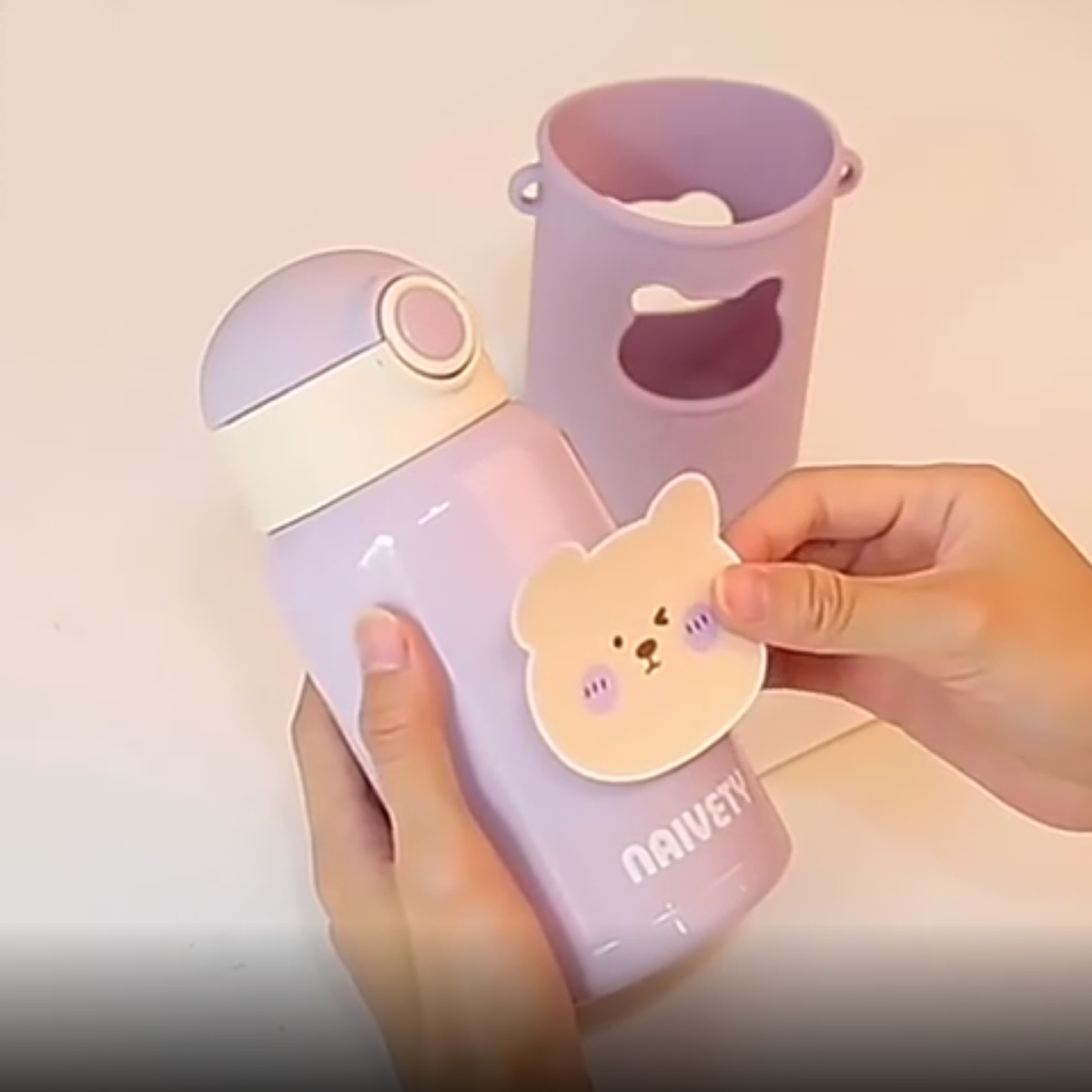 Termo Para Frio Y Caliente Niños Varios Diseños Morado Lila 2en1