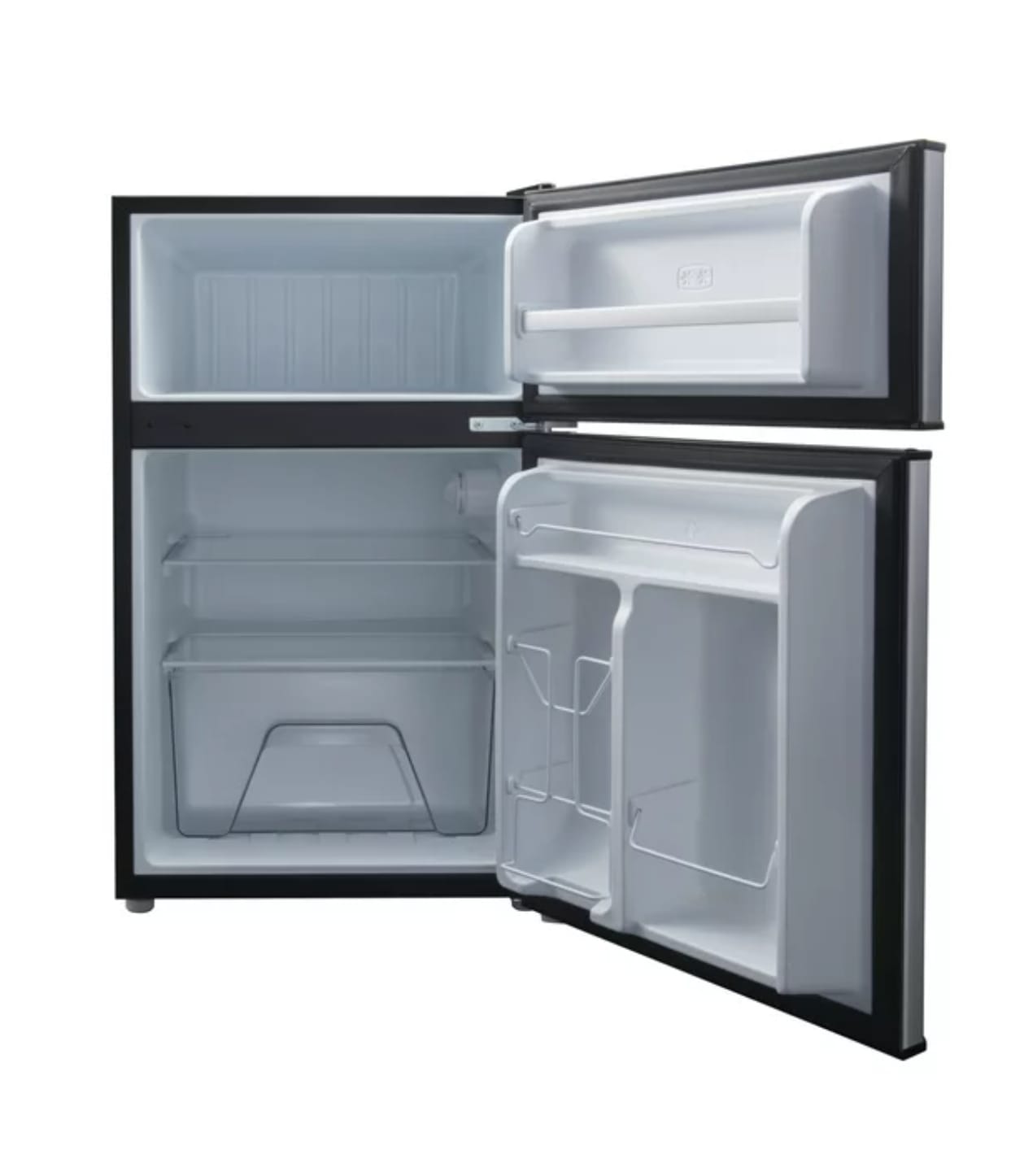 Galanz Minirefrigerador de dos puertas con congelador, 3.1 pies cúbicos, acero inoxidable,
