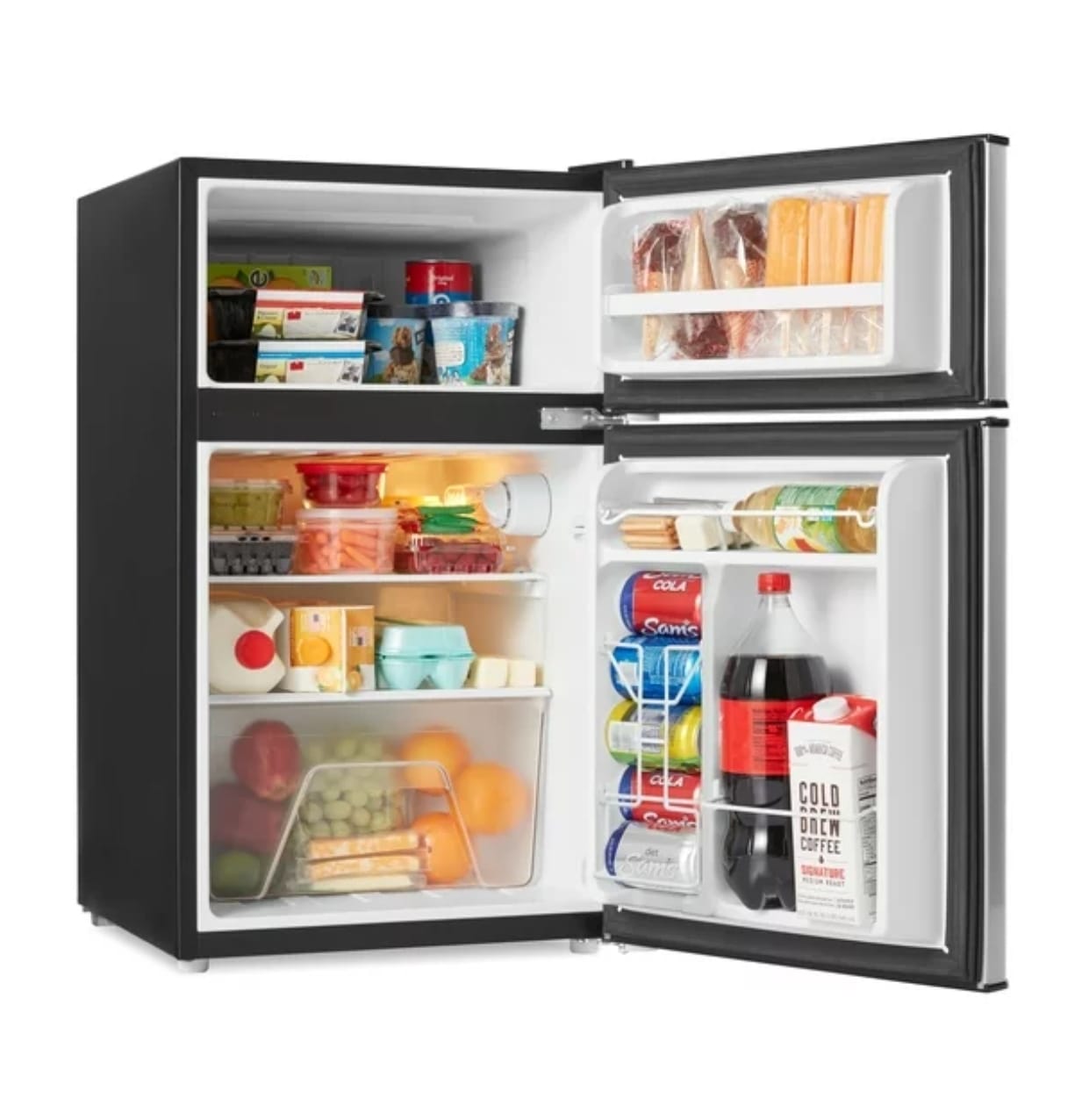 Galanz Minirefrigerador de dos puertas con congelador, 3.1 pies cúbicos, acero inoxidable,