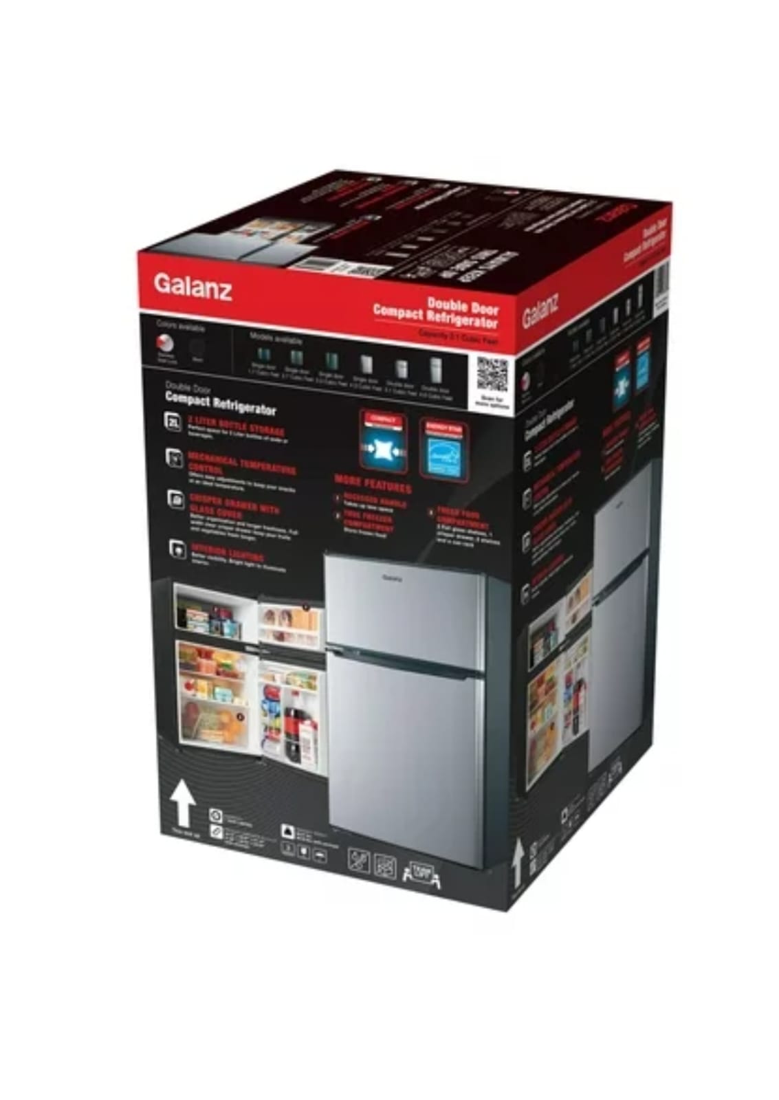 Galanz Minirefrigerador de dos puertas con congelador, 3.1 pies cúbicos, acero inoxidable,