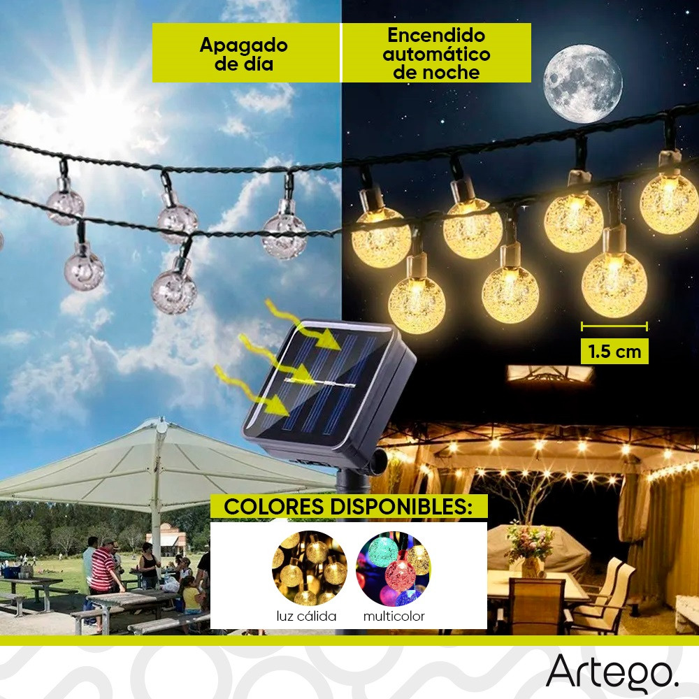 Luces de navidad solares 100 led esferas bola cristal copo de nieve snowflake style 8 modos de uso para exteriores Guirnalda de luces Amarillo