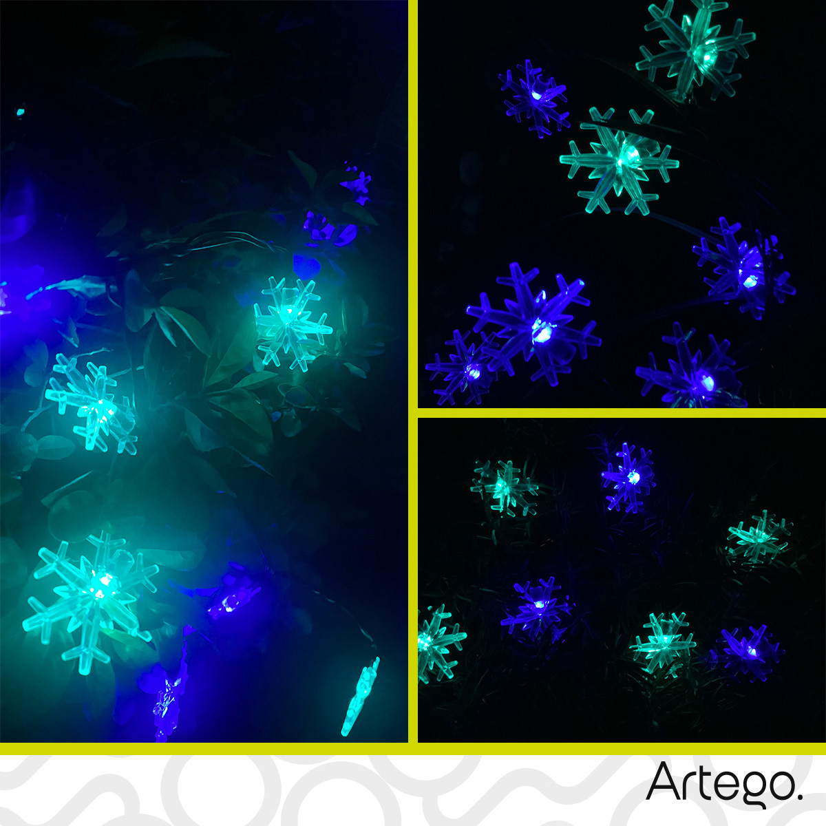 Luces de navidad solares 100 led esferas bola cristal copo de nieve snowflake style 8 modos de uso para exteriores Guirnalda de luces Copo de Nieve Azul Verde