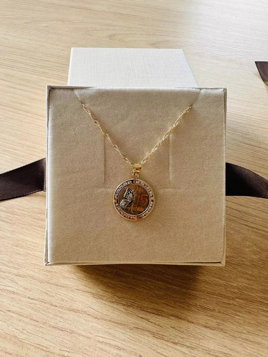 Kit Cadena Con Dije Xv Años Mariposa Oro 10K + Obsequio.