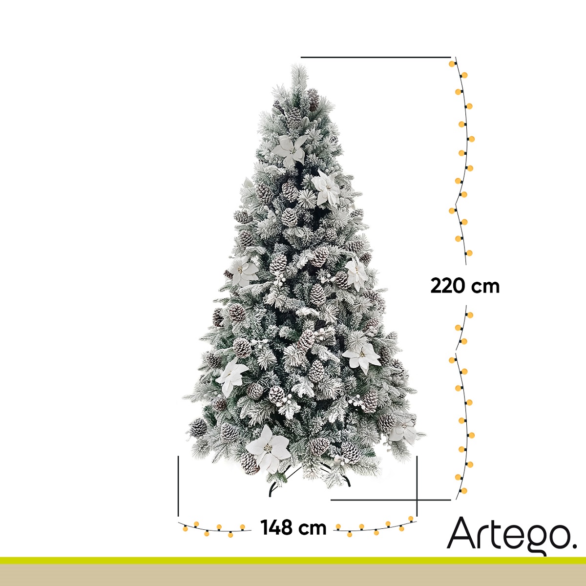 Árbol de Navidad Nevado Alberta Spruce frondoso 1600 ramas Piña gigante premium incluye maleta - 220cm Artego