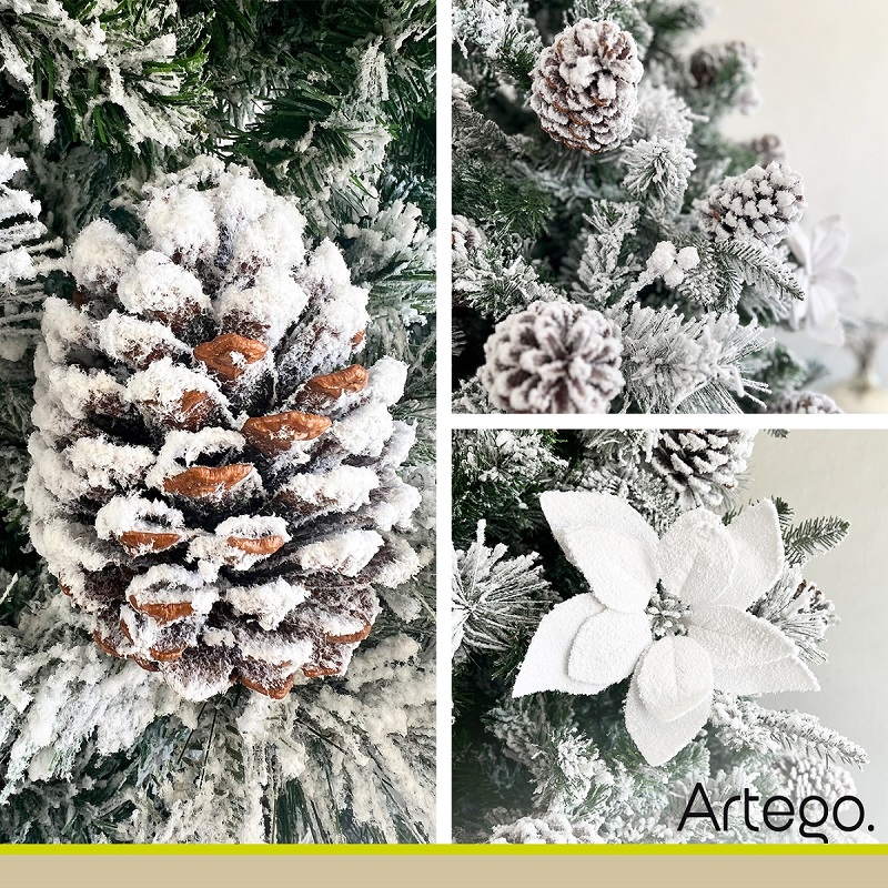 Árbol de Navidad Nevado Alberta Spruce frondoso 1600 ramas Piña gigante premium incluye maleta - 220cm Artego