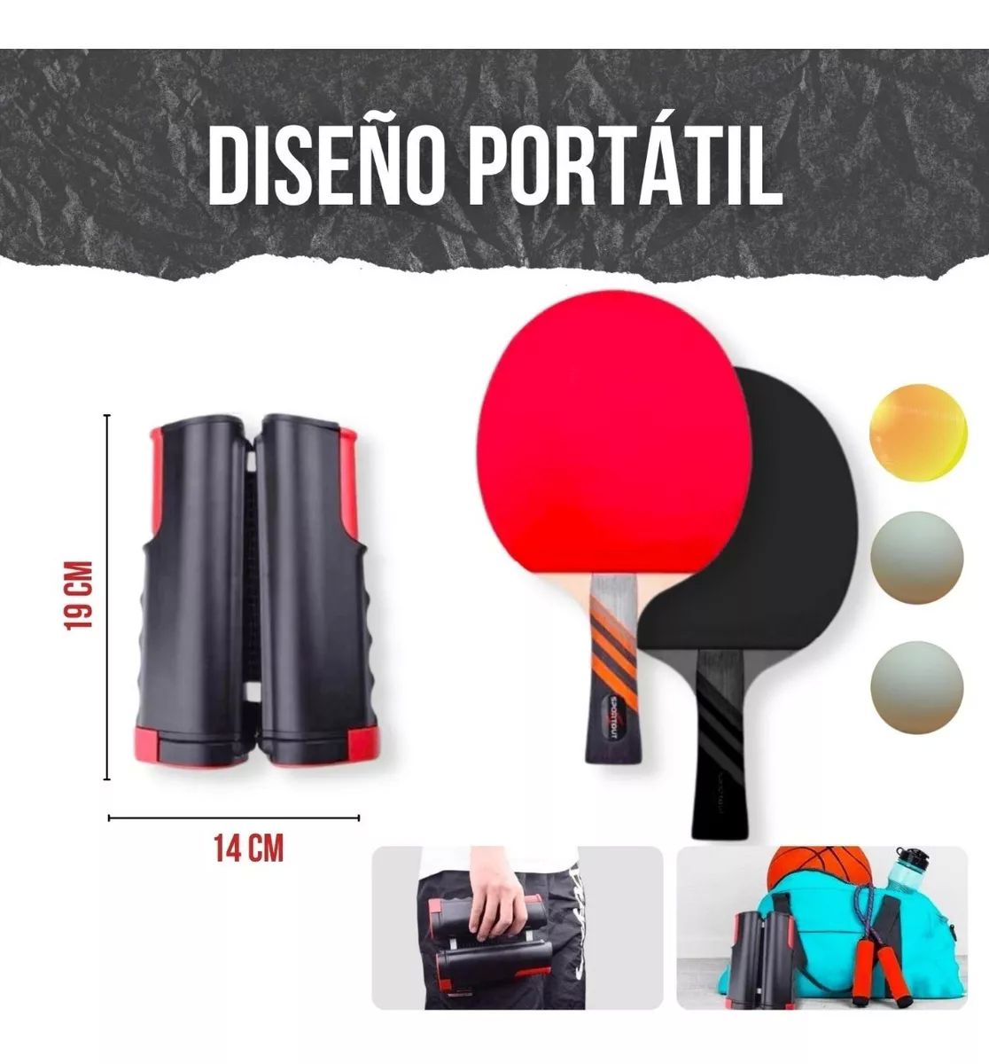 Juego De Ping Pong De Mesa Portátil Con Red Retractil Raquet