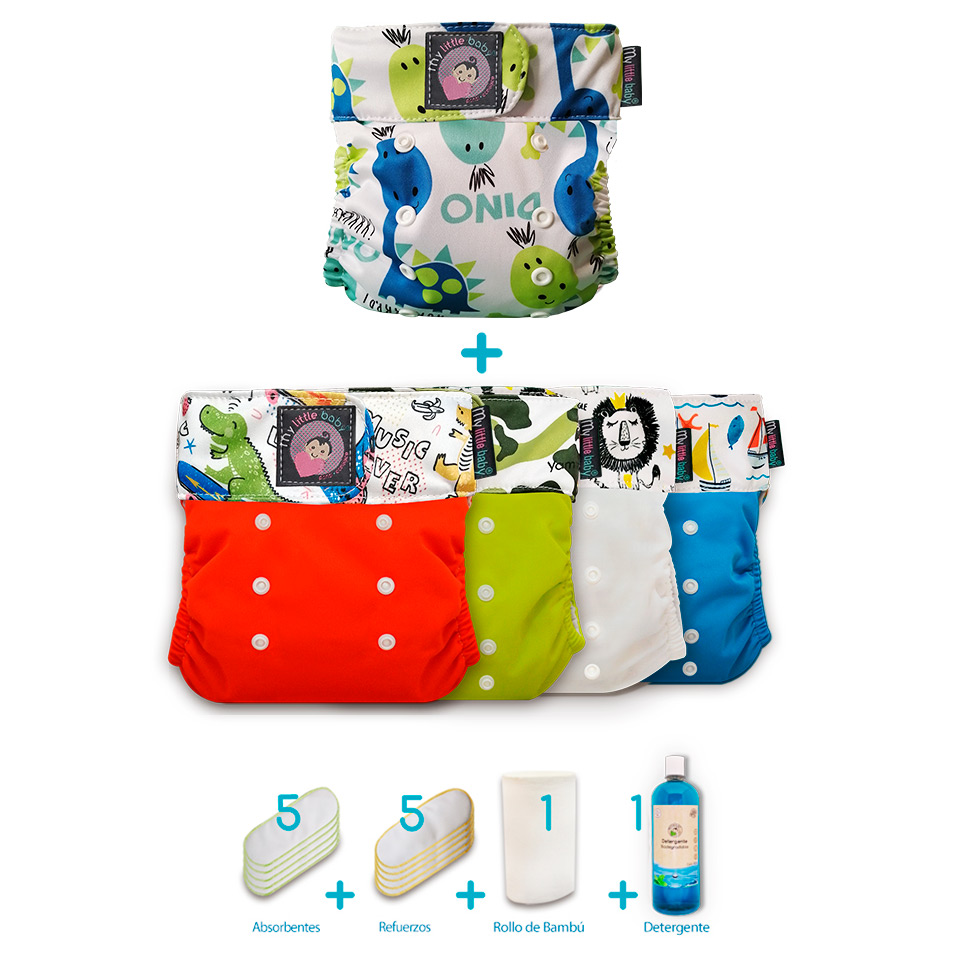 Pack 5 pañales ecológico 5G niño+ 1 Detergente +1 Rollo de bambú +1 wetpad