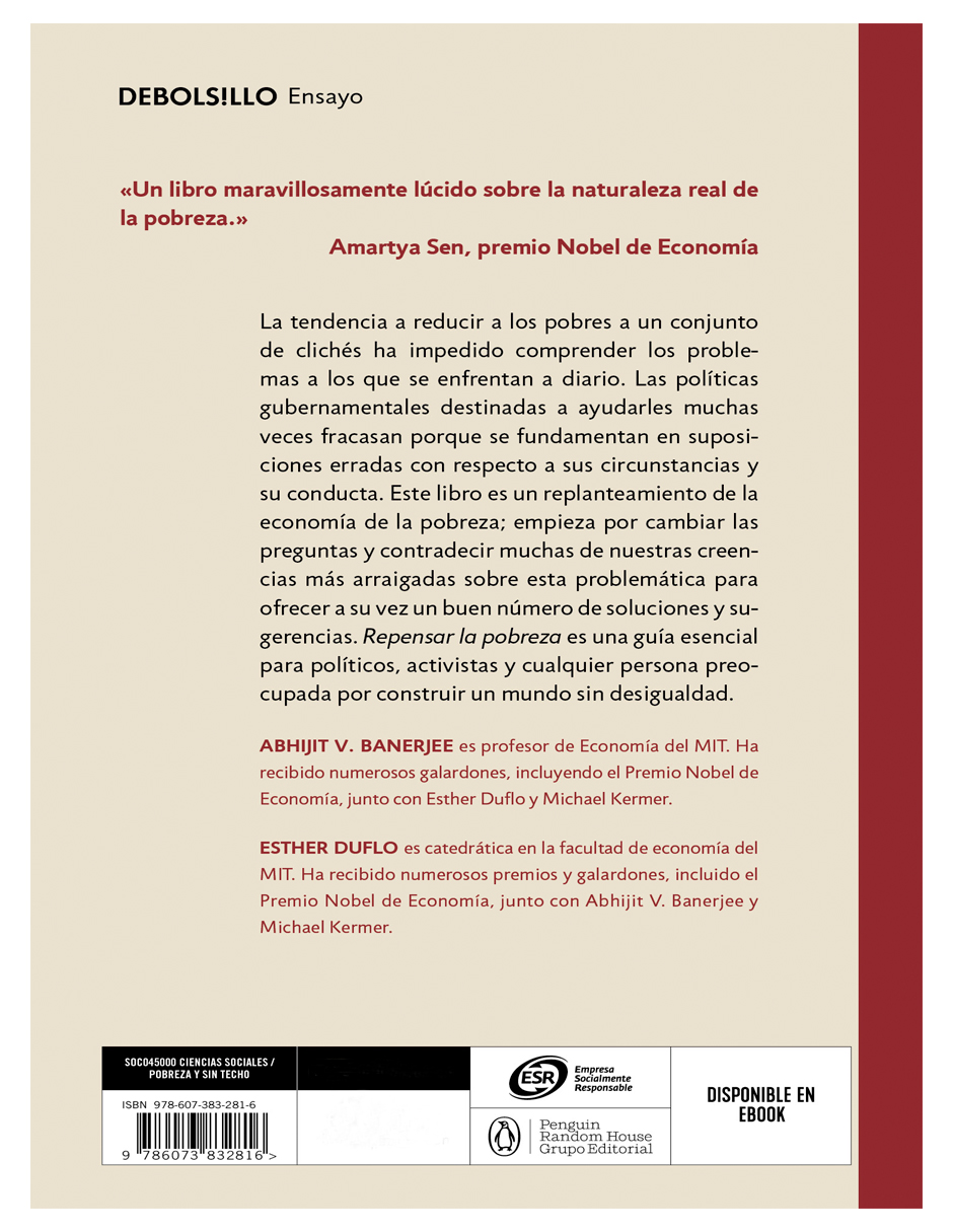 Libro Repensar la pobreza  Autor Abhijit Banerjee / Esther Duflo 