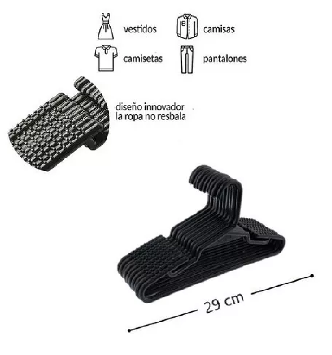 Ganchos Infantil para Ropa 100 pz Negro