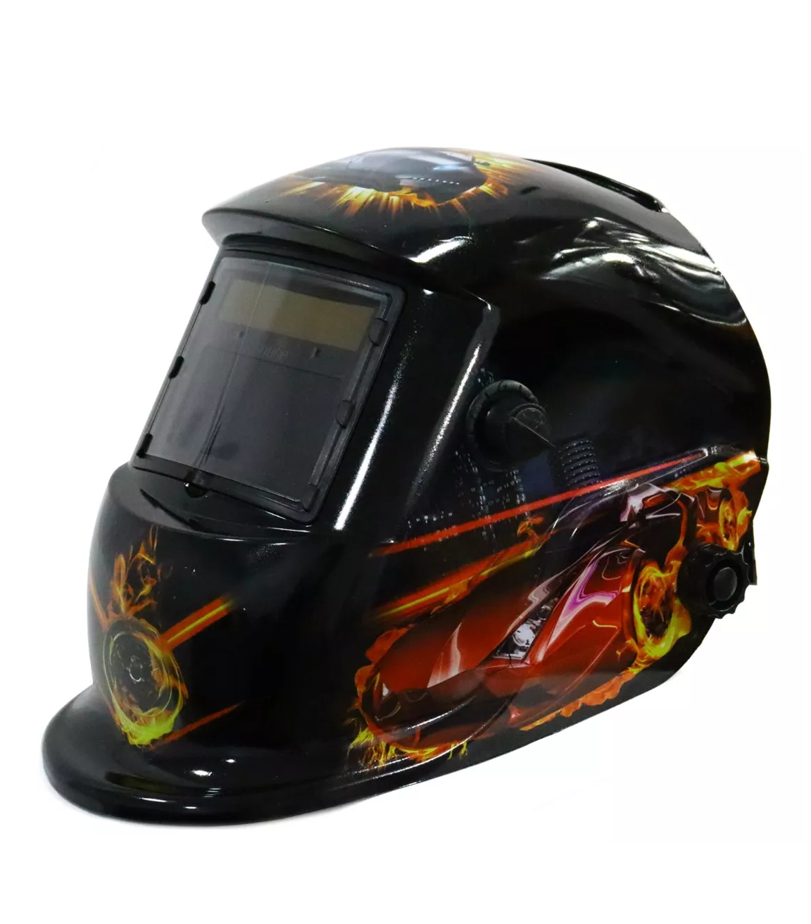 Careta De Soldar Automatica Profesional Mod. 1 Rojo Llamas calavera