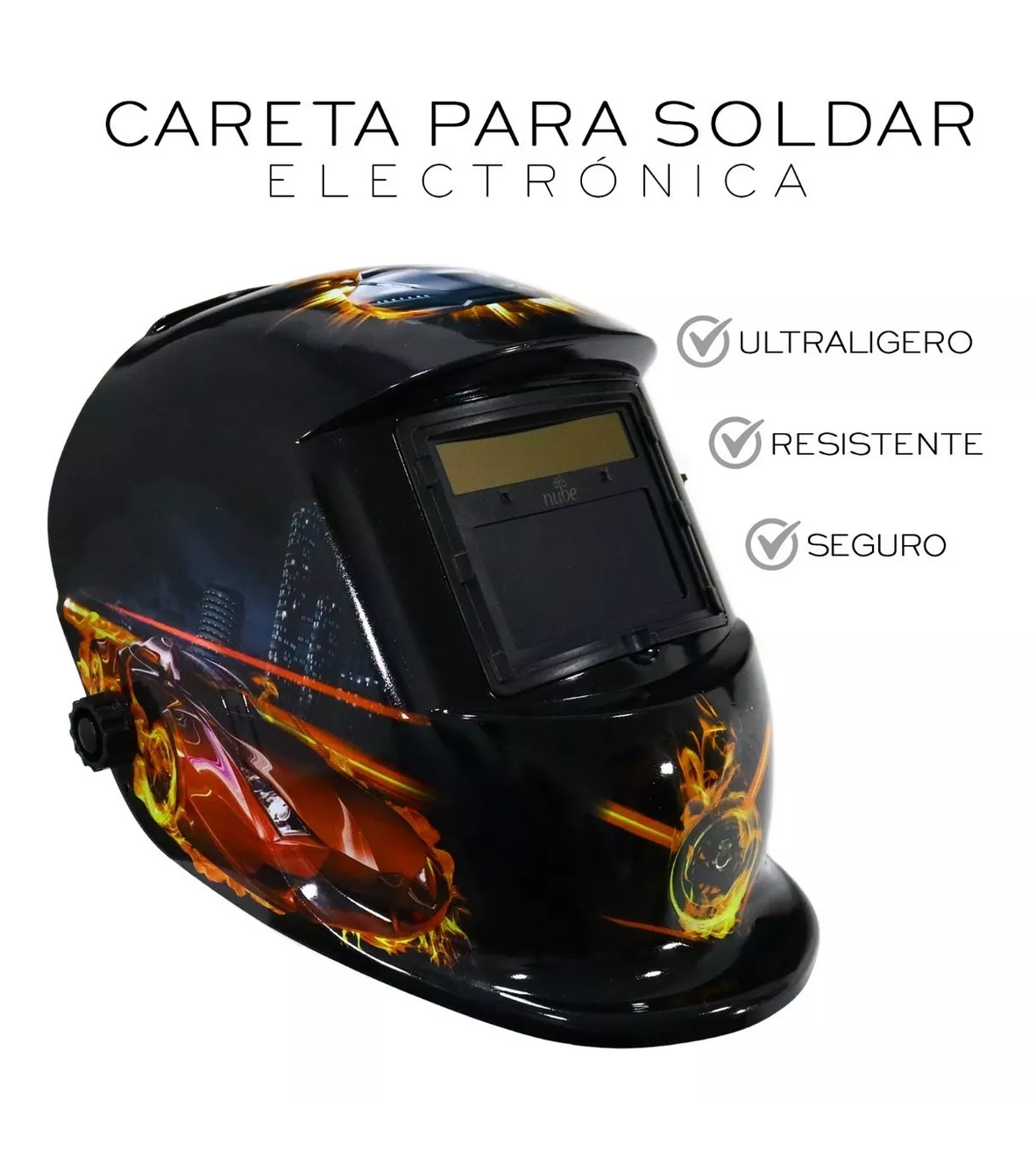 Careta De Soldar Automatica Profesional Mod. 1 Rojo Llamas calavera