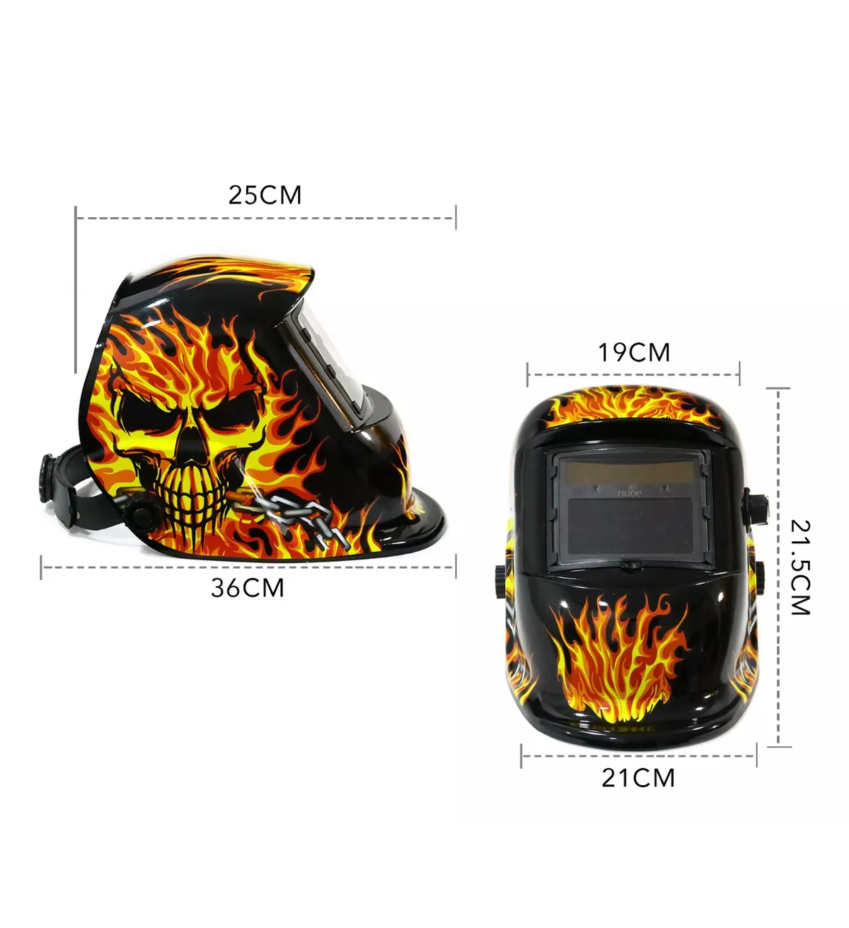 Careta De Soldar Automatica Profesional Mod. 6  Calabera Roja, Llamas y Cadena